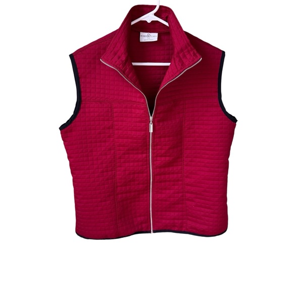 Robert Kitchen Red Quilted Vest with Black Trim and Stand Up Collar Large - Picture 1 of 12